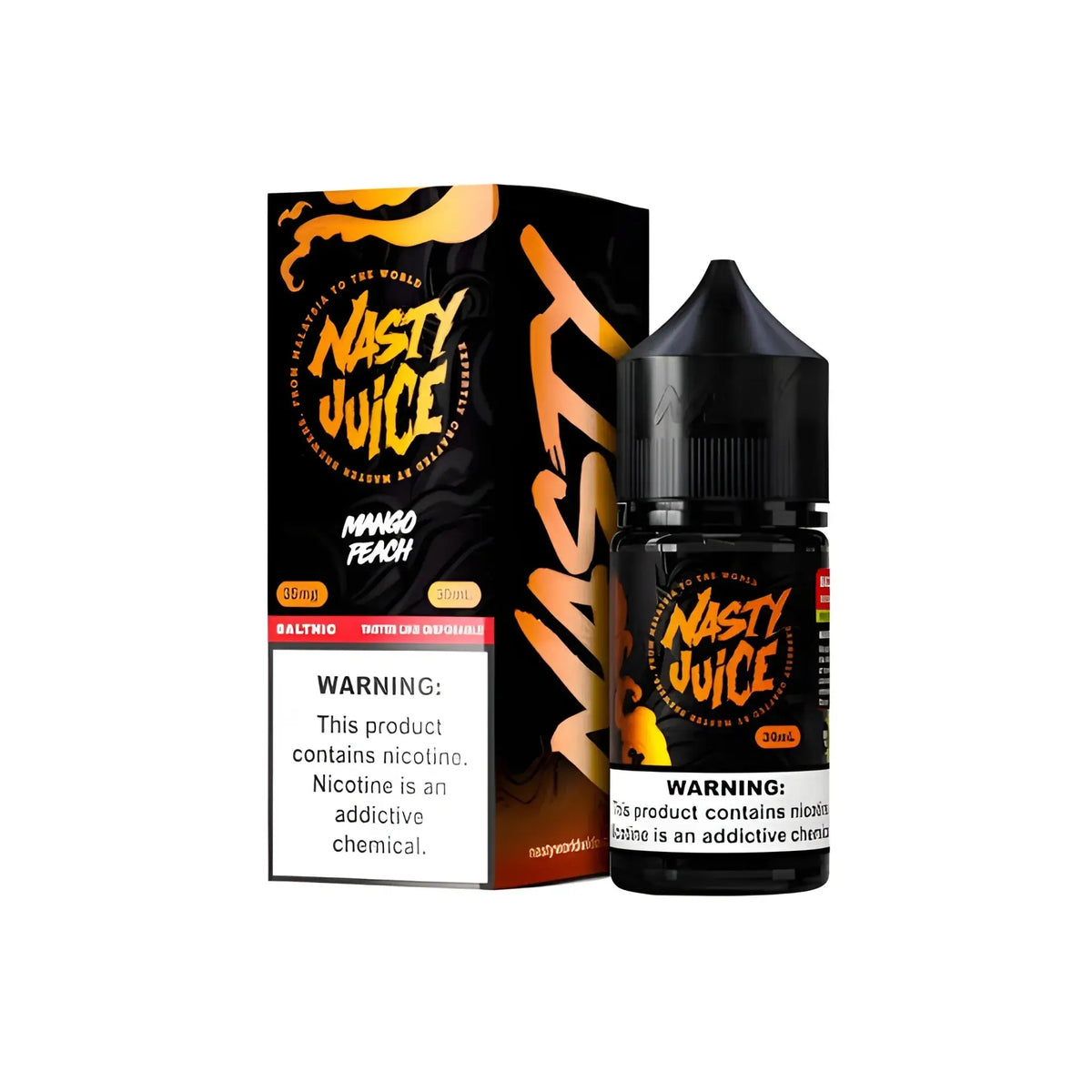 IVG Nasty Juice Mango Peach Nic Salt Vape Juice 30ml, 35MG or 50MG, with vibrant mango and peach flavor.
