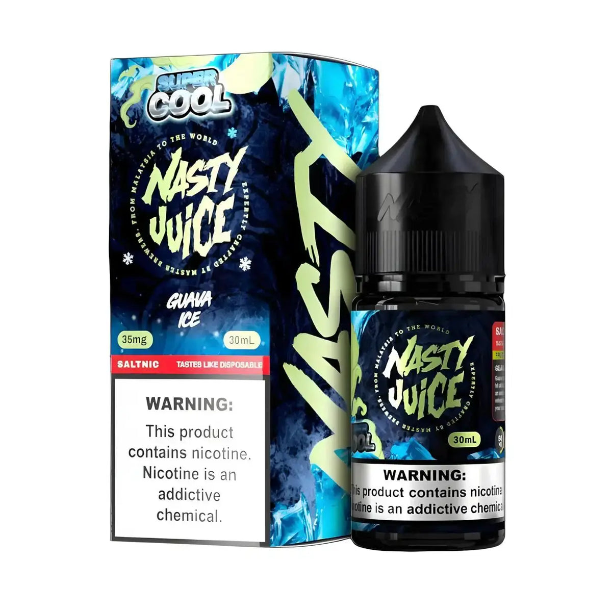 IVG Nasty Juice Super Cool Guava Ice Nic Salt vape juice 30ml bottle with 35MG or 50MG nicotine, ideal for vape devices.