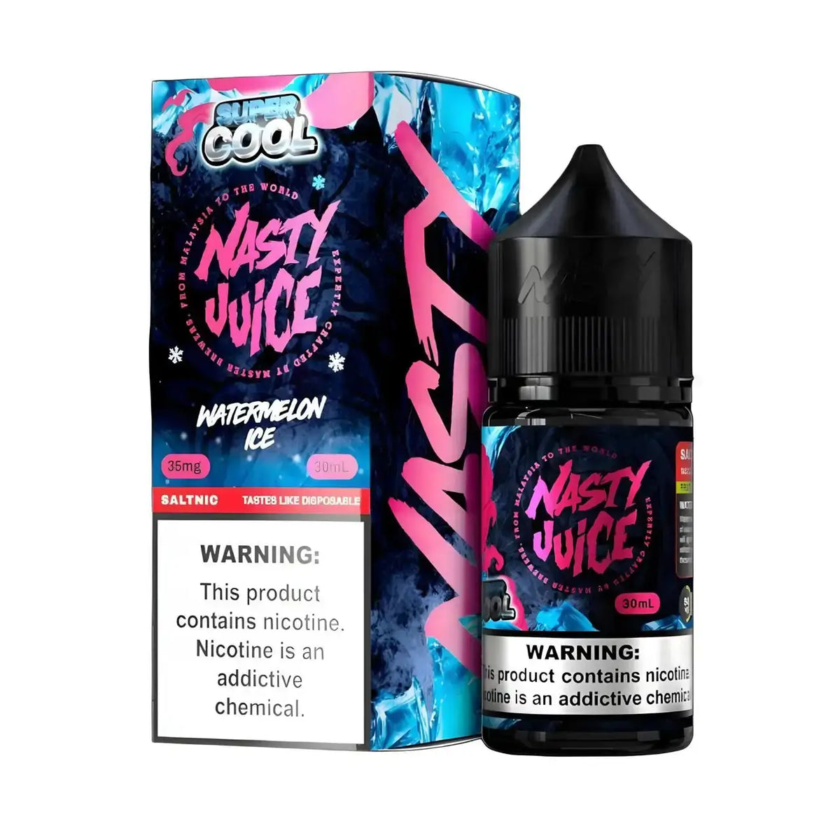 IVG Nasty Juice Super Cool Watermelon Ice Nic Salt vape juice 30ml bottle with watermelon and mint flavor, 35mg or 50mg nicotine strength