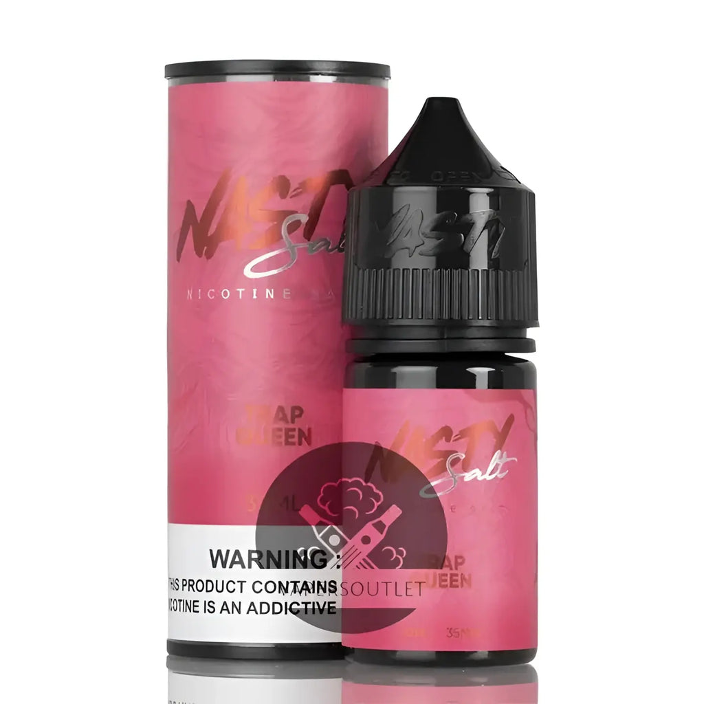 IVG Nasty Trap Queen Strawberry NIC SALT vape juice 30ML bottle with 35MG or 50MG nicotine, featuring strawberry flavor.