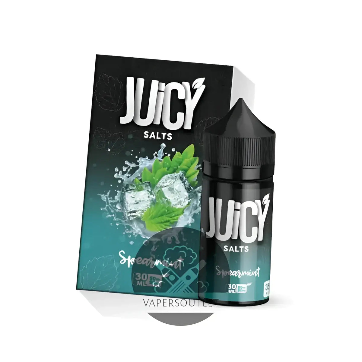 IVG Juicy Salts Spearmint NIC Salt vape juice in 30ml bottle, available in 35MG and 50MG nicotine strength, for a refreshing vaping experience.
