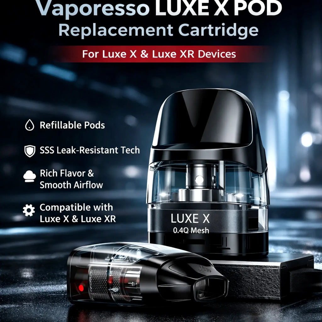 IVG refillable pod for Vaporesso Luxe X and Luxe XR, 0.4 ohm replacement cartridge for Luxe vape devices.